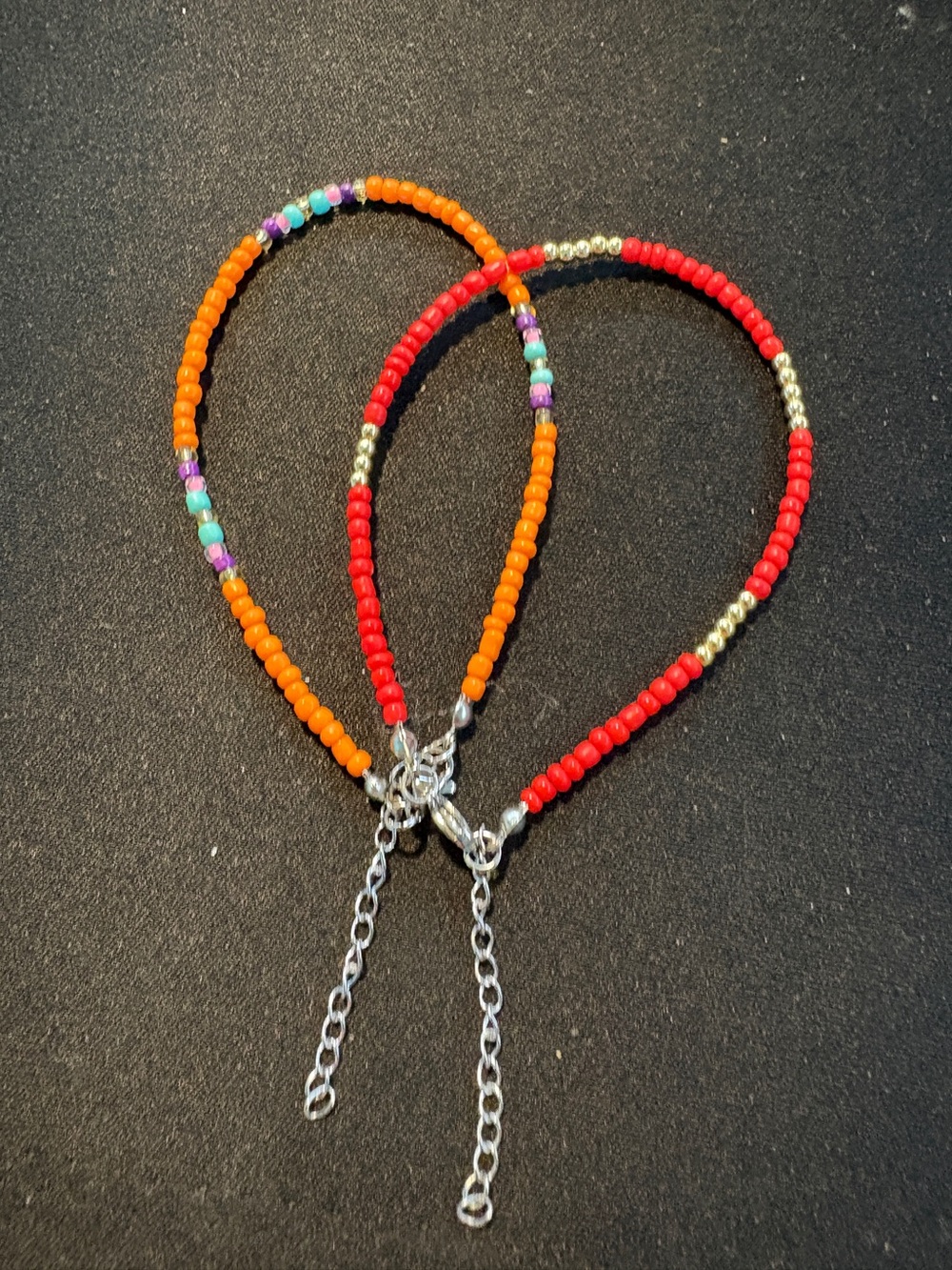 Beaded Bracelet Set - Red & Orange